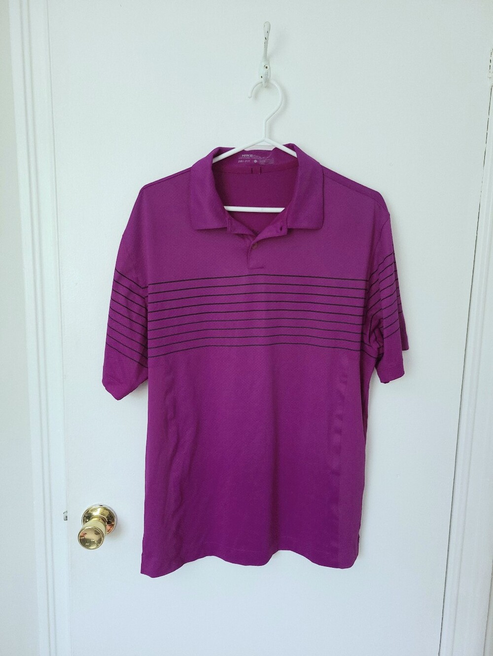Nike Men's Purple Golf Shirt with Horizontal Black Stripe Detail